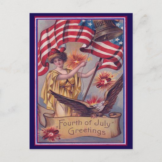 かわいいヴィンテージ7月4日愛国的な女性の自由 ポストカード (正面)
