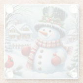 かわいいヴィンテージ/お洒落クリスマス/冬雪だるま ガラスコースター (裏面)