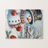 かわいいヴィンテージ/お洒落クリスマス/冬雪だるま ジグソーパズル (横)