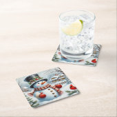 かわいいヴィンテージ/お洒落クリスマス/冬雪だるま スクエアペーパーコースター (インサイチュ)