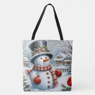 かわいいヴィンテージ/お洒落クリスマス/冬雪だるま トートバッグ