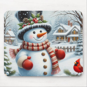 かわいいヴィンテージ/お洒落クリスマス/冬雪だるま マウスパッド