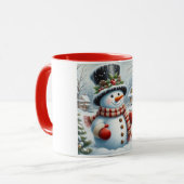 かわいいヴィンテージ/お洒落クリスマス/冬雪だるま マグカップ (正面左)