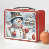かわいいヴィンテージ/お洒落クリスマス/冬雪だるま メタルランチボックス (インサイチュ)