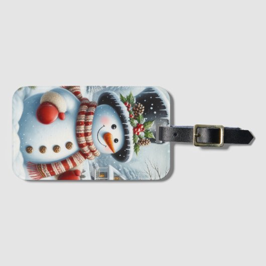 かわいいヴィンテージ/お洒落クリスマス/冬雪だるま ラゲッジタグ (正面横)