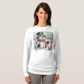 かわいいヴィンテージ/お洒落クリスマス/冬雪だるま Tシャツ (正面フル)