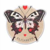 かわいいヴィンテージ グランジ バタフライとハートに名前を添えて シール (正面)