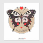 かわいいヴィンテージ グランジ バタフライとハートに名前を添えて シール (シート)