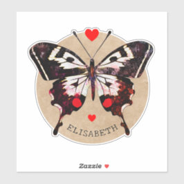 かわいいヴィンテージ グランジ バタフライとハートに名前を添えて シール
