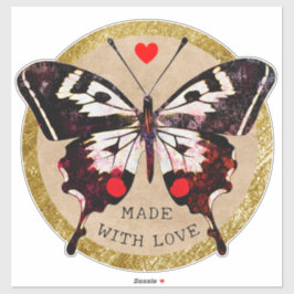 かわいいヴィンテージ グランジ バタフライ ハート 愛を込めて作りました シール