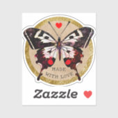 かわいいヴィンテージ グランジ バタフライ ハート 愛を込めて作りました シール (シート)