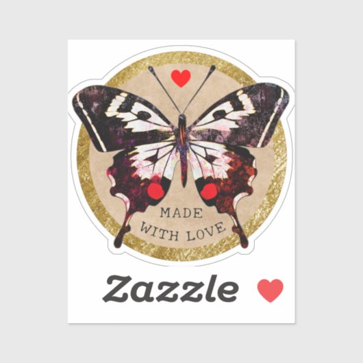 かわいいヴィンテージ グランジ バタフライ ハート 愛を込めて作りました シール (シート)