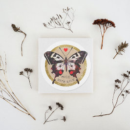 かわいいヴィンテージ グランジ バタフライ ハート 愛を込めて作りました ラウンドシール