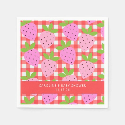 かわいいヴィンテージ スターベリー 格子柄 オーダーメイド ベビーシャワー スタンダードカクテルナプキン (正面)