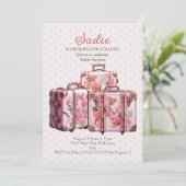 かわいいヴィンテージ スーツケース ピンク 大学 トランク パーティー 招待状 (スタンド正面)