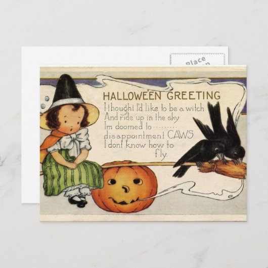 かわいいヴィンテージ ハッピーハロウィン グリーティング ポストカード (正面/裏面)