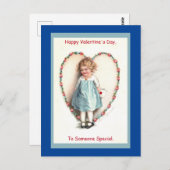かわいいヴィンテージ バレンタイン ガール イメージ ポストカード (正面/裏面)