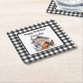 かわいいヴィンテージ ファームハウススタイルの誕生日 スクエアペーパーコースター (アングル)