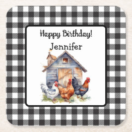 かわいいヴィンテージ ファームハウススタイルの誕生日 スクエアペーパーコースター