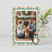 かわいいヴィンテージ ペンギン家族の写真 シーズンカード (スタンド正面)