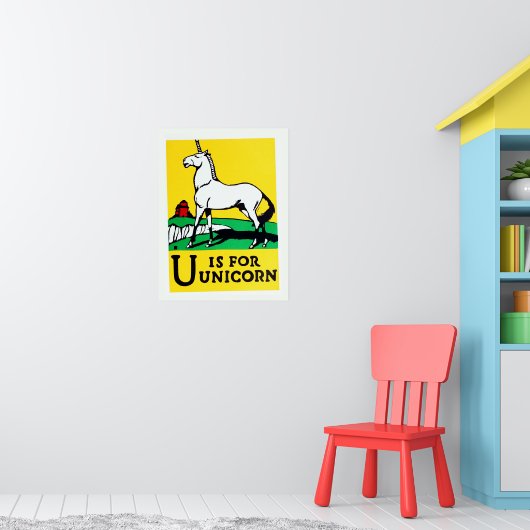 かわいいヴィンテージ ユニコーンのアルファベットポスター U ポスター (子ども部屋1)