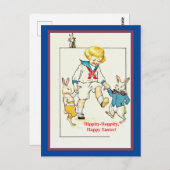 かわいいヴィンテージ・リトル・ボーイとイースター・バニーのコピー  ポストカード (正面/裏面)