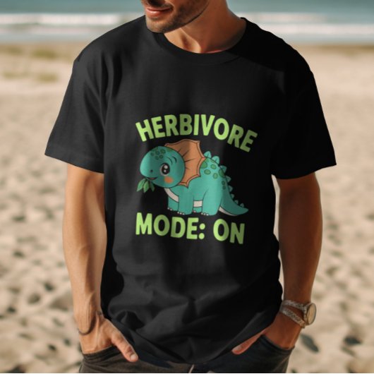 かわいいヴィーガン+恐竜+草食モードオン Tシャツ
