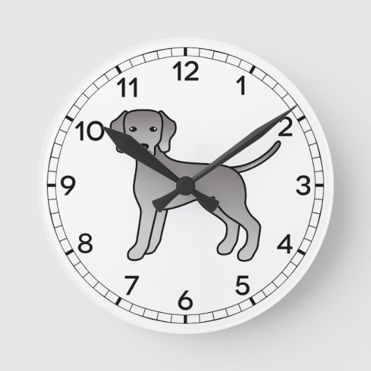 かわいいヴェイマラナー犬のイラスト ラウンド壁時計 (正面)