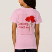 かわいい一月のカーネーションの花の誕生日キッズ Tシャツ (裏面)