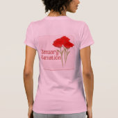 かわいい一月のカーネーションの誕生日 Tシャツ (裏面)