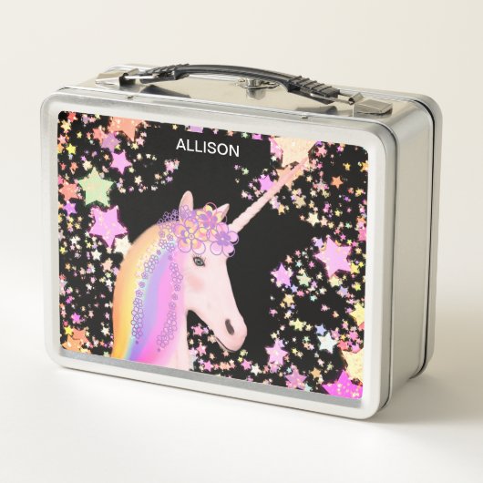 かわいい一角ガーリー獣パステルスタパーソナライズされたーズ メタルランチボックス (裏面)