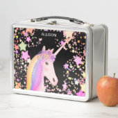 かわいい一角ガーリー獣パステルスタパーソナライズされたーズ メタルランチボックス (インサイチュ)
