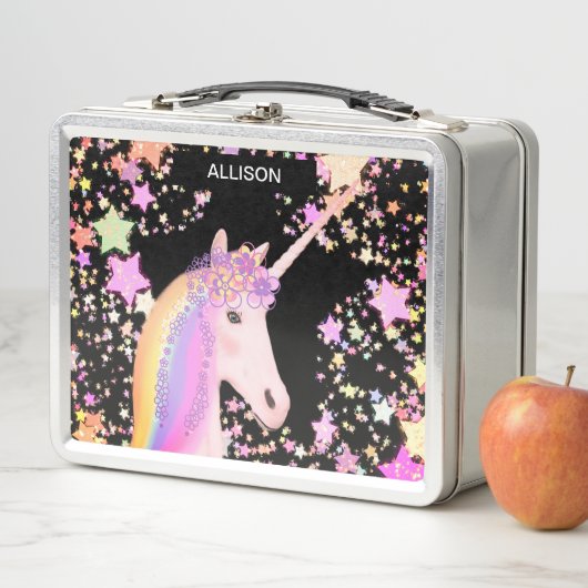 かわいい一角ガーリー獣パステルスタパーソナライズされたーズ メタルランチボックス (インサイチュ)