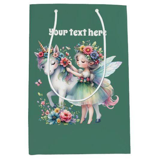 かわいい一角妖精のカスタマイズ可能な大きな抱き枕 ミディアムペーパーバッグ (正面)