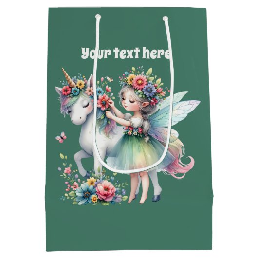 かわいい一角妖精のカスタマイズ可能な大きな抱き枕 ミディアムペーパーバッグ (裏面)