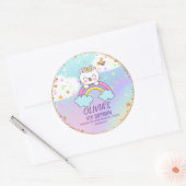 かわいい一角猫レインボーガール誕生日ありがとう ラウンドシール (封筒)