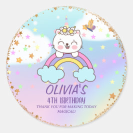 かわいい一角猫レインボーガール誕生日ありがとう ラウンドシール