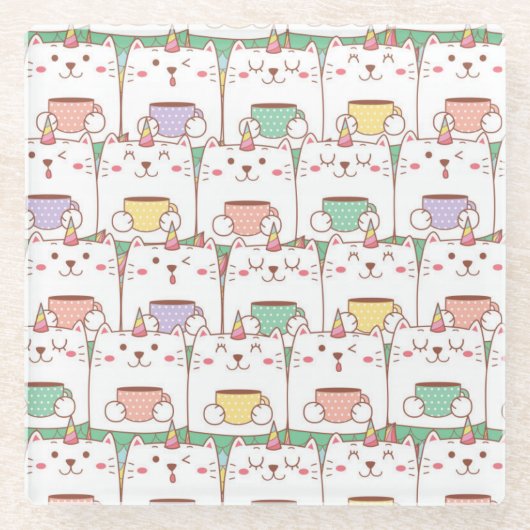 かわいい一角猫 ガラスコースター (正面)