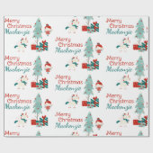 かわいい一角獣と妖精の名前をカスタムするメリークリスマス ラッピングペーパー (フラット)