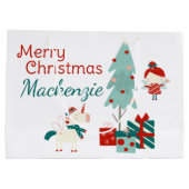 かわいい一角獣と妖精の名前をカスタムするメリークリスマス ラージペーパーバッグ (裏面)