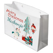 かわいい一角獣と妖精の名前をカスタムするメリークリスマス ラージペーパーバッグ (裏面アングル)