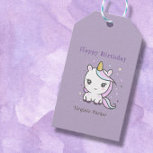 かわいい一角獣と誕生日のための紫の贈り物ラベル ギフトタグ