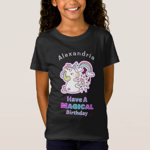 かわいい一角獣に魔法の誕生日の子ども Tシャツ