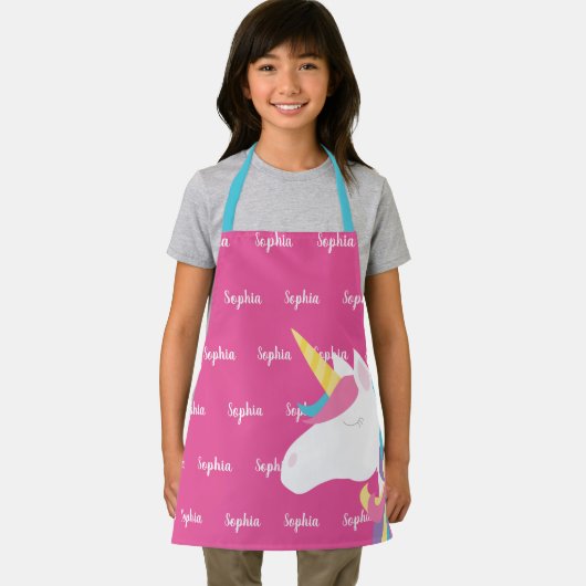 かわいい一角獣のピンクの子パーソナライズされたどもたち エプロン (インサイチュ)