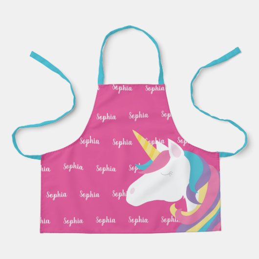 かわいい一角獣のピンクの子パーソナライズされたどもたち エプロン (正面)