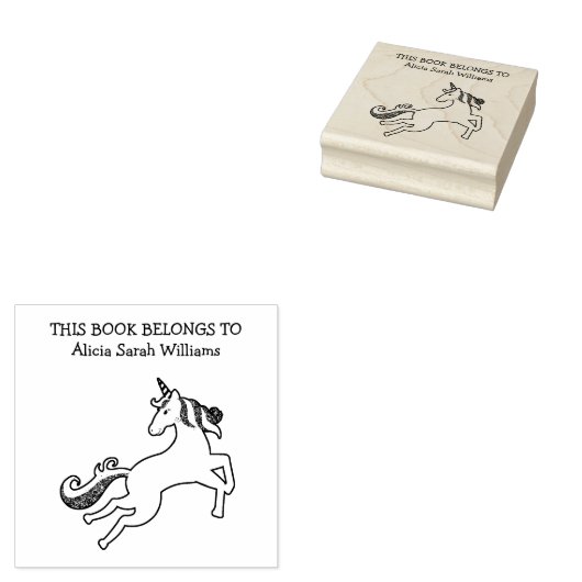 かわいい一角獣の本は属すパーソナライズされた蔵書票 ラバースタンプ (押印)