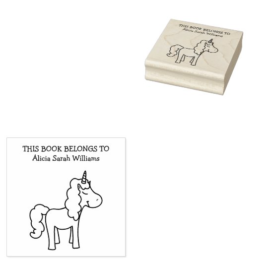 かわいい一角獣の本は属すパーソナライズされた蔵書票 ラバースタンプ (押印)