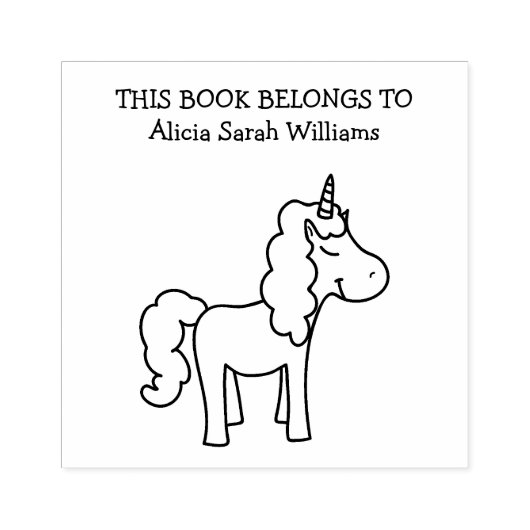 かわいい一角獣の本は属すパーソナライズされた蔵書票 ラバースタンプ (インプリント)