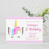 かわいい一角獣の赤ちゃん女の子の5歳の誕生日パーティー 招待状 (スタンド正面)