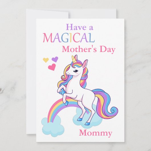 かわいい一角獣の魔法の母の日の子供 カード (正面)